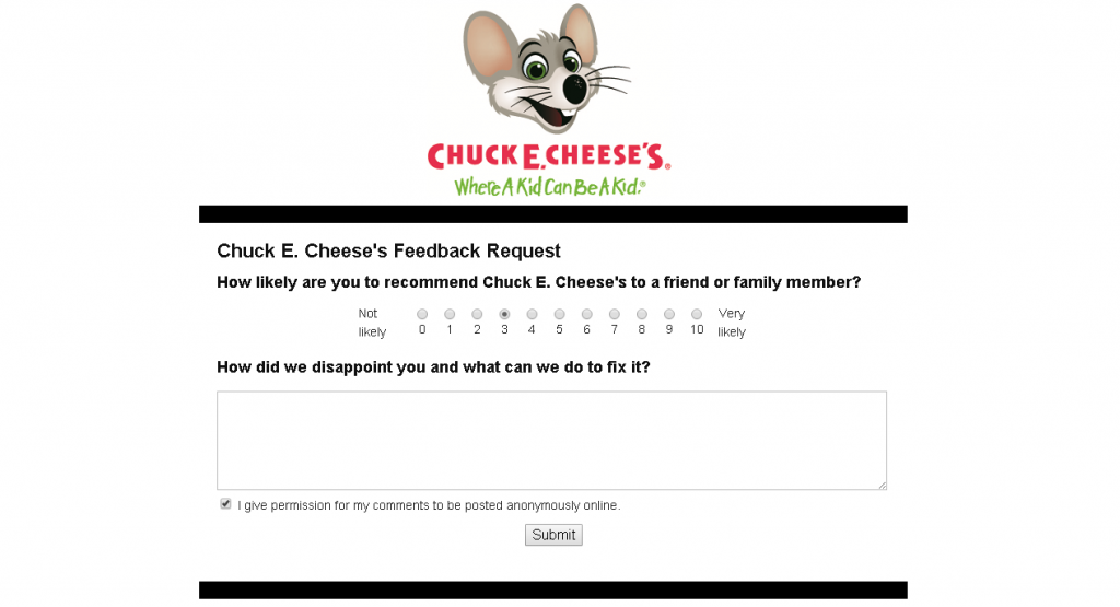 chuck e cheese feedback