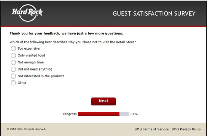 Hard Rock Cafe Survey